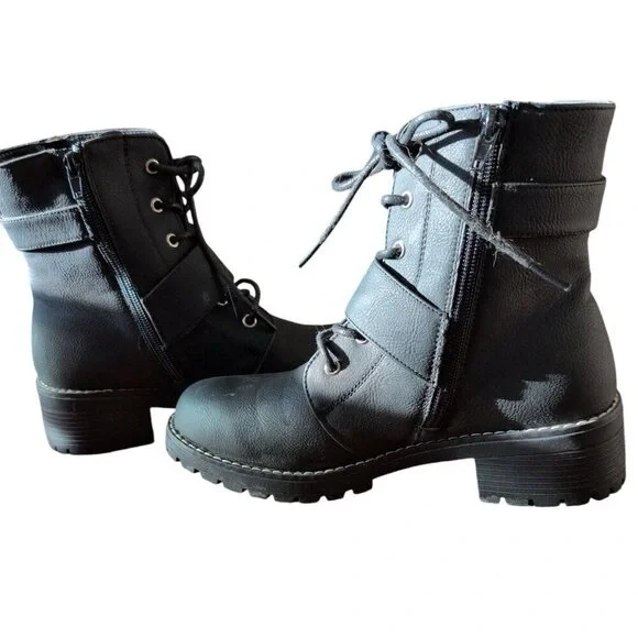 My Style Combat Military Ankle Boots Women s size 9 with Block Heel in Black - Picture 3 of 6